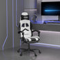 Swivel Gaming Chair with Footrest White&Black Faux Leather