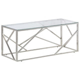 Coffee Table Silver Stainless Steel and Tempered Glass - Front View