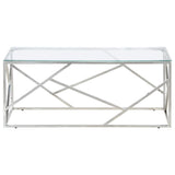Coffee Table Silver Stainless Steel and Tempered Glass