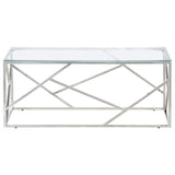 Coffee Table Silver Stainless Steel and Tempered Glass - Side View