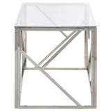 Coffee Table Silver Stainless Steel and Tempered Glass - Top-Down View