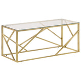 Coffee Table Gold Stainless Steel and Tempered Glass - Front View