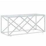 Coffee Table 110x45x45 cm Stainless Steel and Glass - Front View