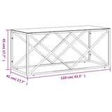 Coffee Table 110x45x45 cm Stainless Steel and Glass - Rear View