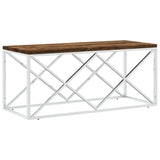 Coffee Table Stainless Steel and Solid Wood Reclaimed - Front View