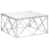 Coffee Table Silver Stainless Steel and Tempered Glass - Front View
