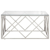 Coffee Table Silver Stainless Steel and Tempered Glass - Side View