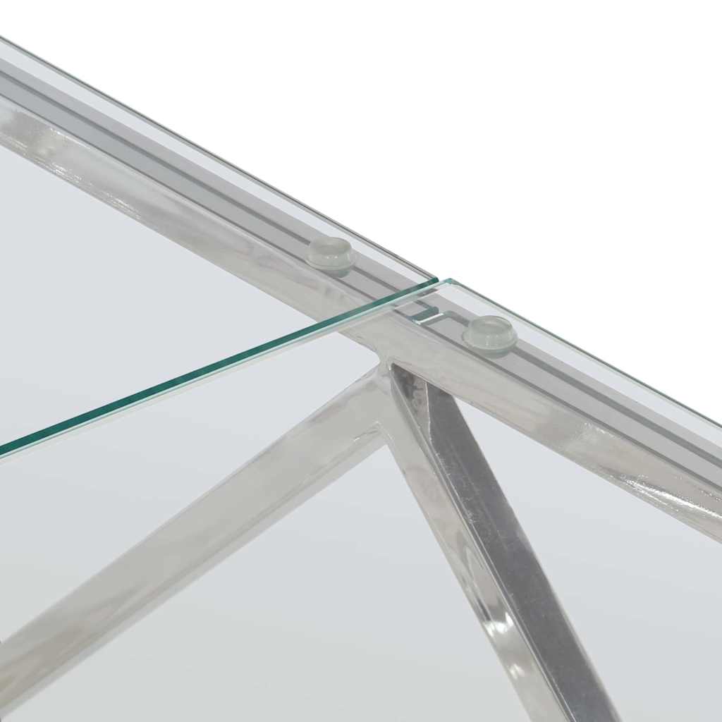 Coffee Table Silver Stainless Steel and Tempered Glass