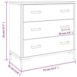 Chest of Drawers Black 75x35x70 cm Solid Pinewood - Extra Image