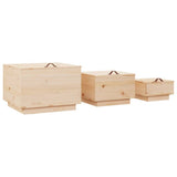 Storage Boxes with Lids 3 pcs Solid Wood Pine - 45-Degree Angle