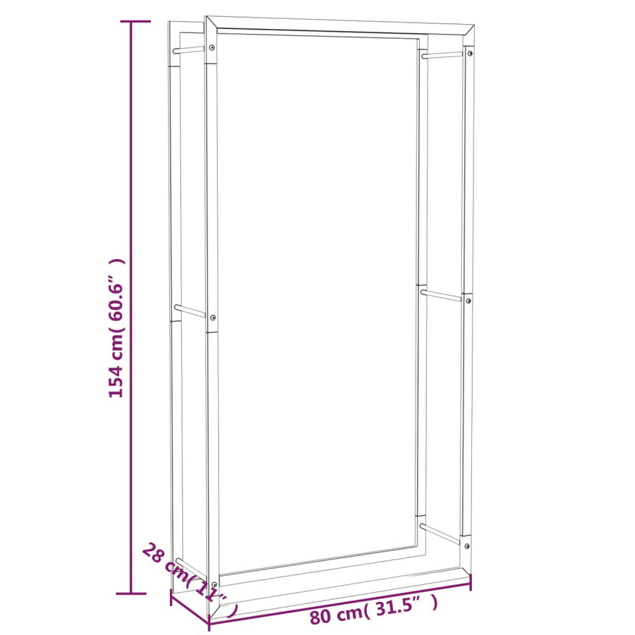 Firewood Rack Matt Black 80x28x154 cm Steel