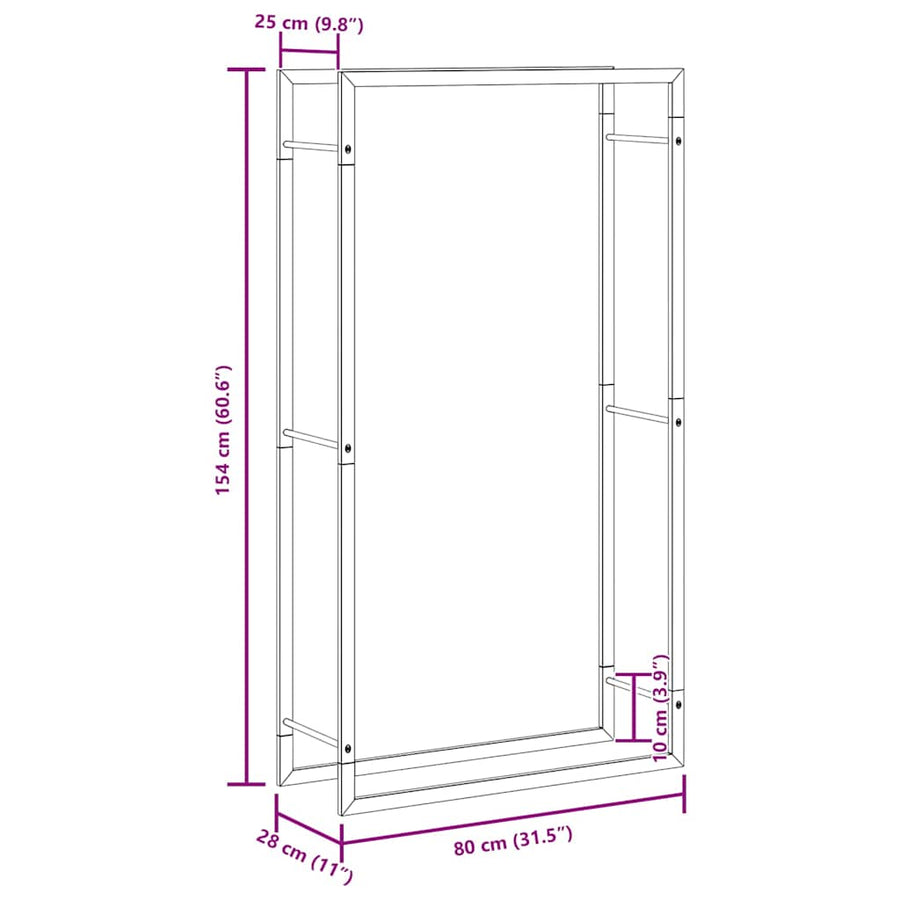 Firewood Rack Matt Black 80x28x154 cm Steel