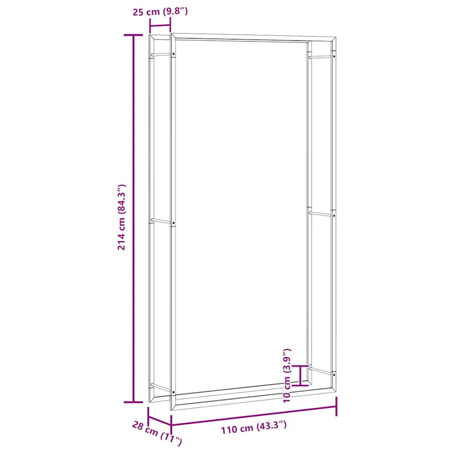 Firewood Rack Matt Black 110x28x214 cm Steel