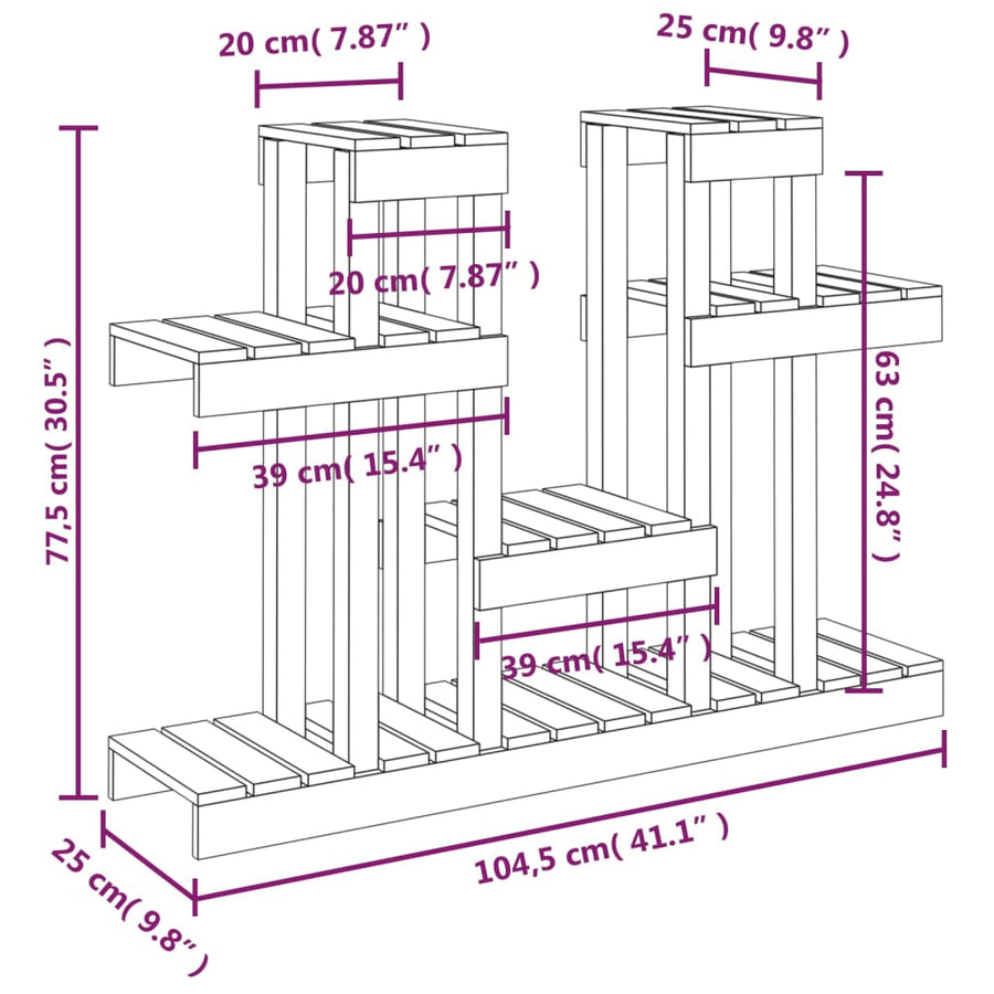 Plant Stand 104.5x25x77.5 cm Solid Wood Pine