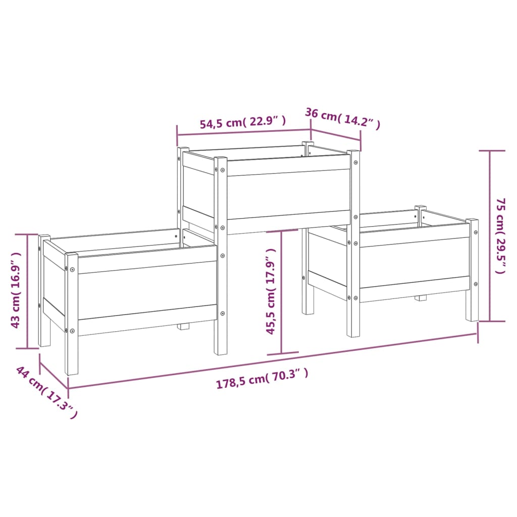 Planter 178.5x44x75 cm Solid Wood Pine
