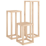 3 Piece Plant Stand Set Solid Wood Pine - Front View