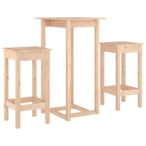 3 Piece Bar Set Solid Wood Pine - Front View
