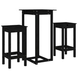 3 Piece Bar Set Black Solid Wood Pine - Front View