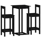 3 Piece Bar Set Black Solid Wood Pine
