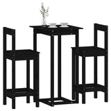 3 Piece Bar Set Black Solid Wood Pine
