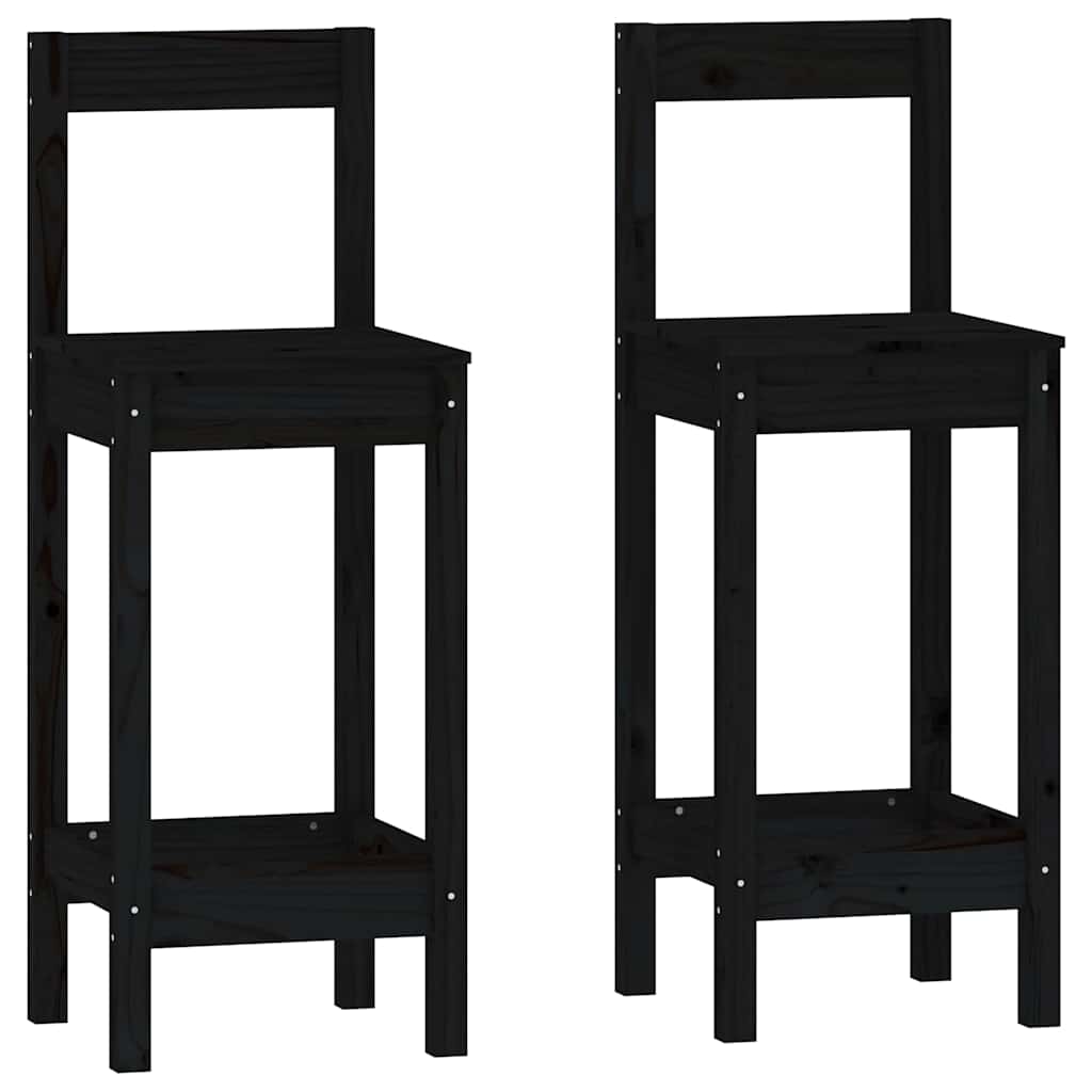 3 Piece Bar Set Black Solid Wood Pine