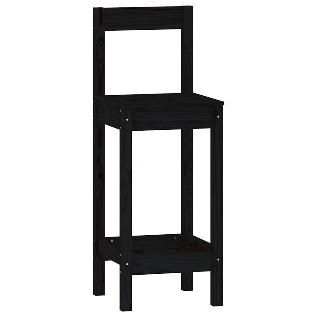 3 Piece Bar Set Black Solid Wood Pine