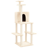 Cat Tree with Sisal Scratching Posts Cream 144.5 cm - Front View