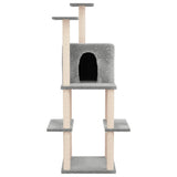 Cat Tree with Sisal Scratching Posts Light Grey 144.5 cm