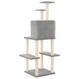 Cat Tree with Sisal Scratching Posts Light Grey 144.5 cm - 45-Degree Angle