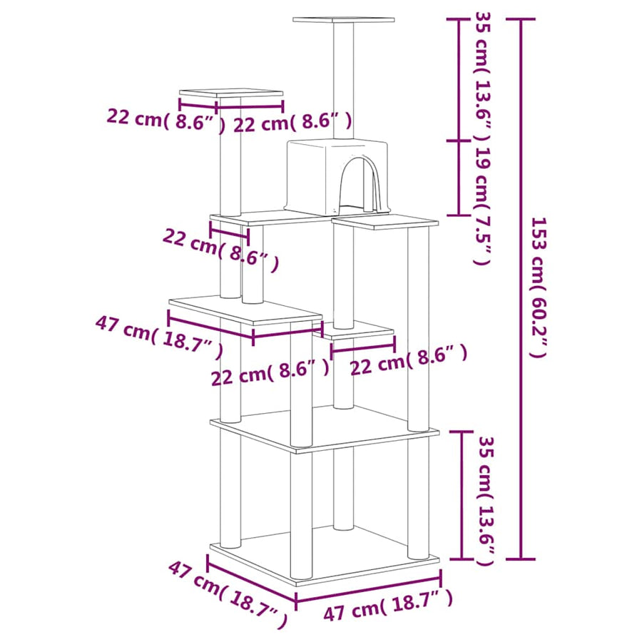 Cat Tree with Sisal Scratching Posts Cream 153 cm
