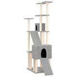 Cat Tree with Sisal Scratching Posts Light Grey 190 cm - Front View