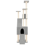 Cat Tree with Sisal Scratching Posts Light Grey 190 cm - Side View