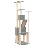 Cat Tree with Sisal Scratching Posts Light Grey 190 cm - 45-Degree Angle