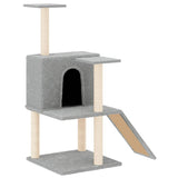 Cat Tree with Sisal Scratching Posts Light Grey 109 cm - Front View