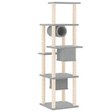 Cat Tree with Sisal Scratching Posts Light Grey 169 cm - 45-Degree Angle