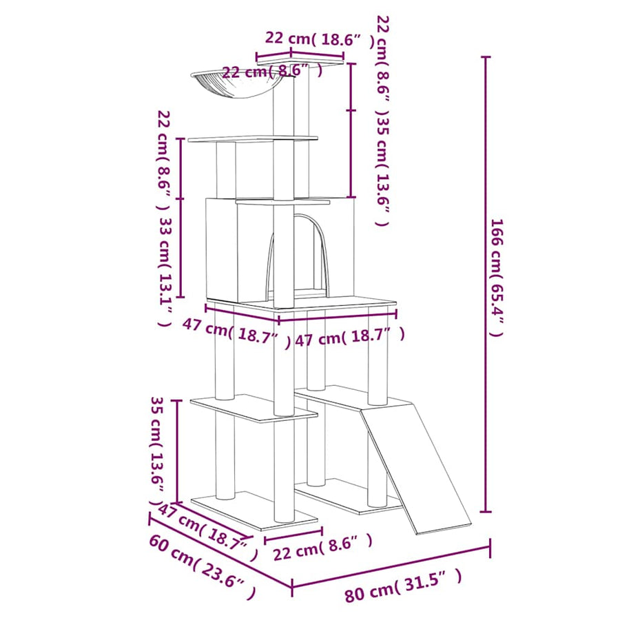 Cat Tree with Sisal Scratching Posts Cream 166 cm