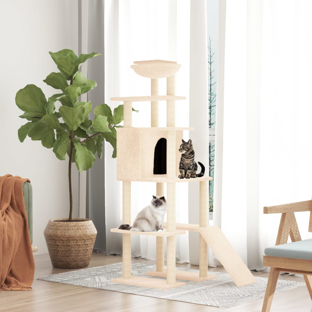 Cat Tree with Sisal Scratching Posts Cream 166 cm