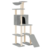 Cat Tree with Sisal Scratching Posts Light Grey 166 cm - Front View