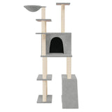 Cat Tree with Sisal Scratching Posts Light Grey 166 cm - Side View