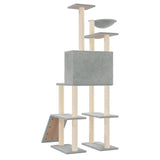 Cat Tree with Sisal Scratching Posts Light Grey 166 cm - 45-Degree Angle