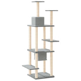 Cat Tree with Sisal Scratching Posts Light Grey 176 cm - 45-Degree Angle