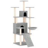 Cat Tree with Sisal Scratching Posts Light Grey 154 cm - Front View