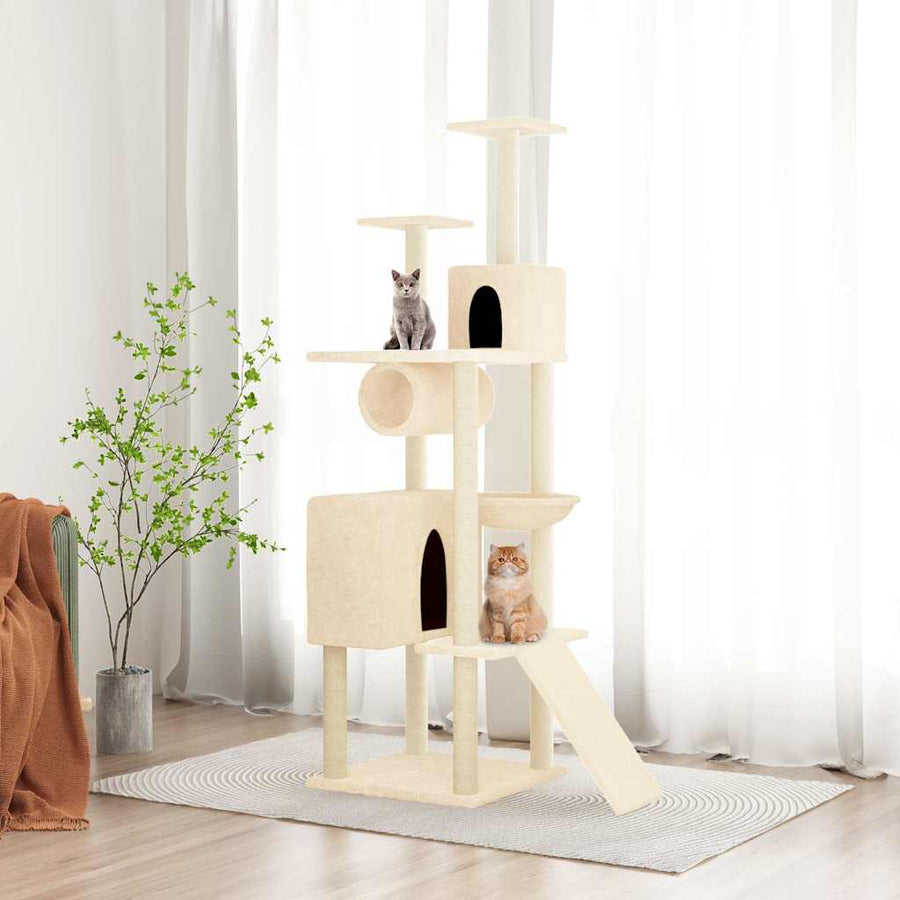 Cat Tree with Sisal Scratching Posts Cream 168 cm