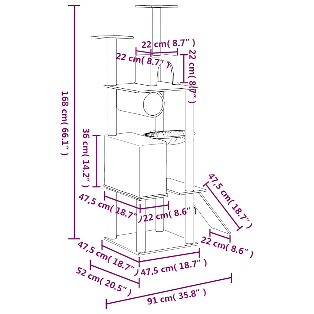 Cat Tree with Sisal Scratching Posts Light Grey 168 cm
