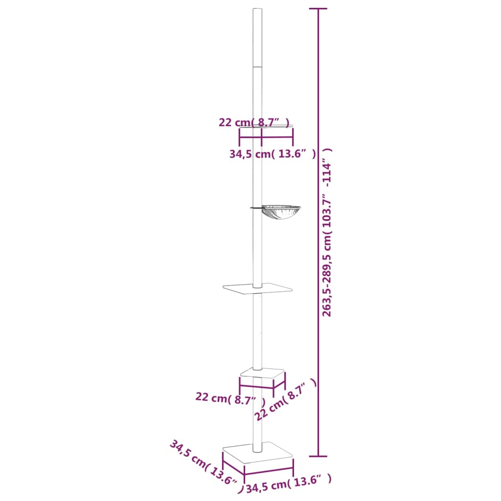 Floor to Ceiling Cat Tree Light Grey 263.5-289.5 cm