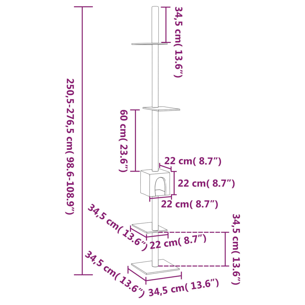 Floor to Ceiling Cat Tree Cream 250.5-276.5 cm