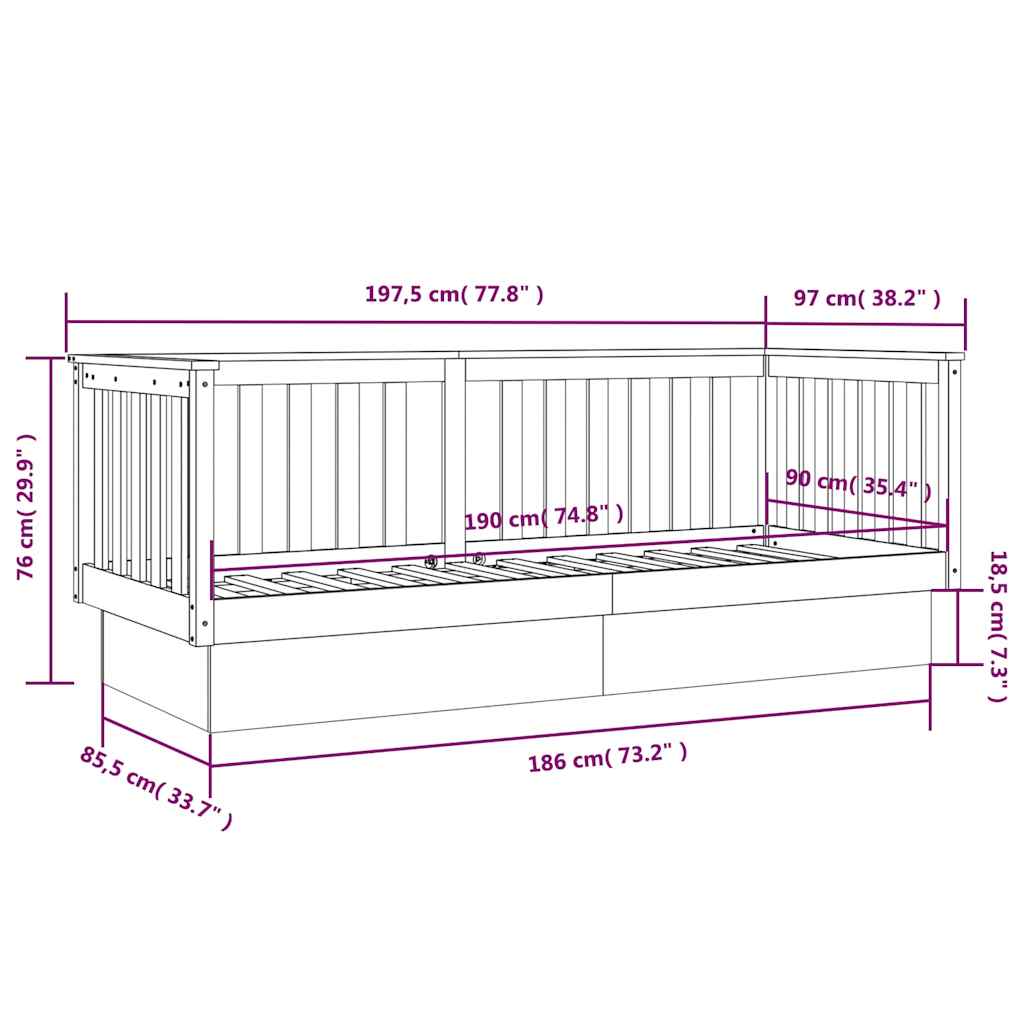 Day Bed without Mattress Honey Brown 90x190 cm Solid Wood Pine
