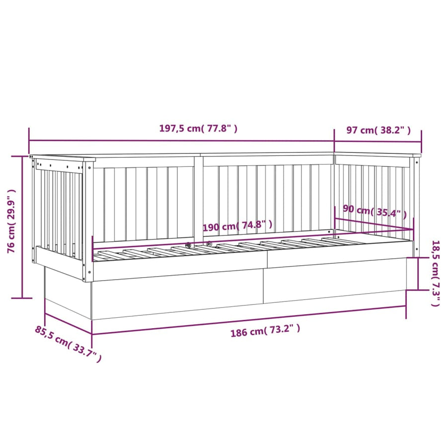 Day Bed without Mattress Black 90x190 cm Solid Wood Pine