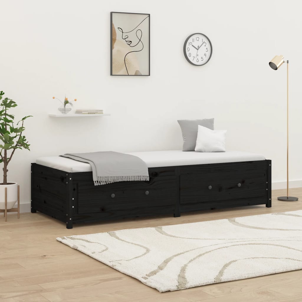 Day Bed without Mattress Black 90x190 cm Solid Wood Pine