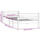 Bed Frame without Mattress Black 90x190 cm Solid Wood Pine - Low Angle